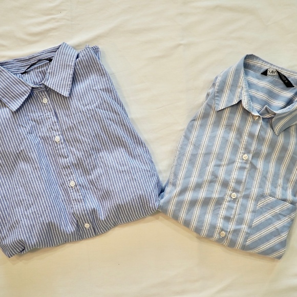 Zara Top Set | Striped Business Casual Shirts Light blue basic - Picture 1 of 11